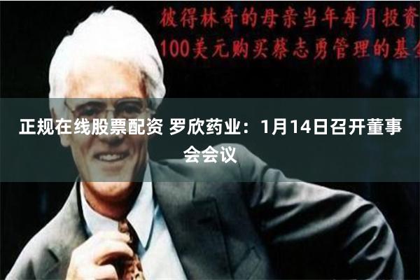 正规在线股票配资 罗欣药业：1月14日召开董事会会议